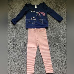 Navy Unicorn Top and Striped Leggings Set Carters Size 5T *NWOT*